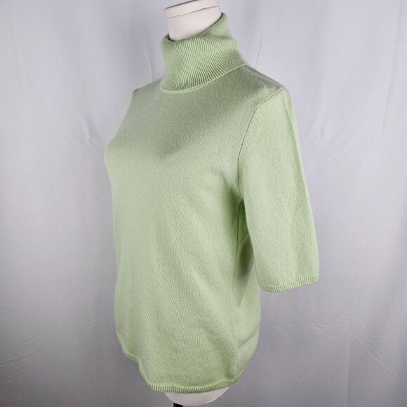 Kinross Cashmere Short Sleeve Turtleneck Sweater Sz Medium Mint Green - Picture 3 of 9